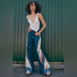 (Rare) Free People Embroidered Stick by your side wide leg flares